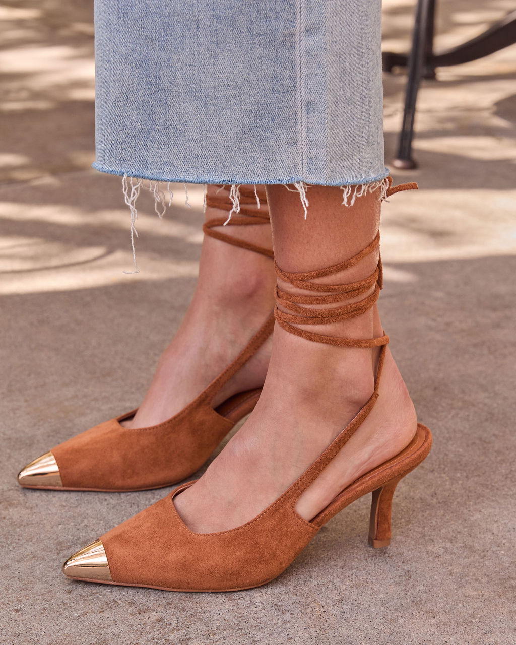 Louder Suede Metal Toe Lace Up Heels-Vogue Logic