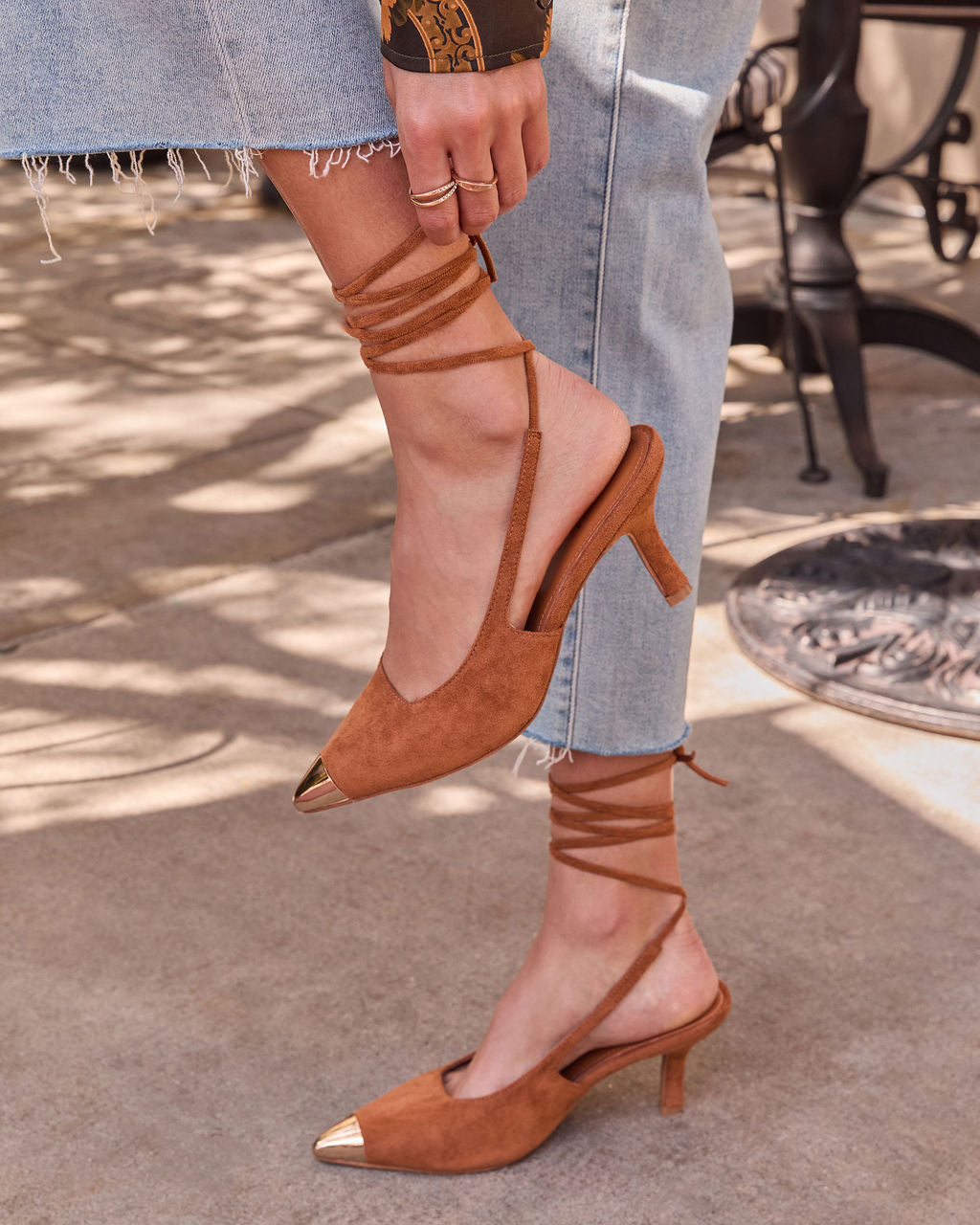 Louder Suede Metal Toe Lace Up Heels-Vogue Logic