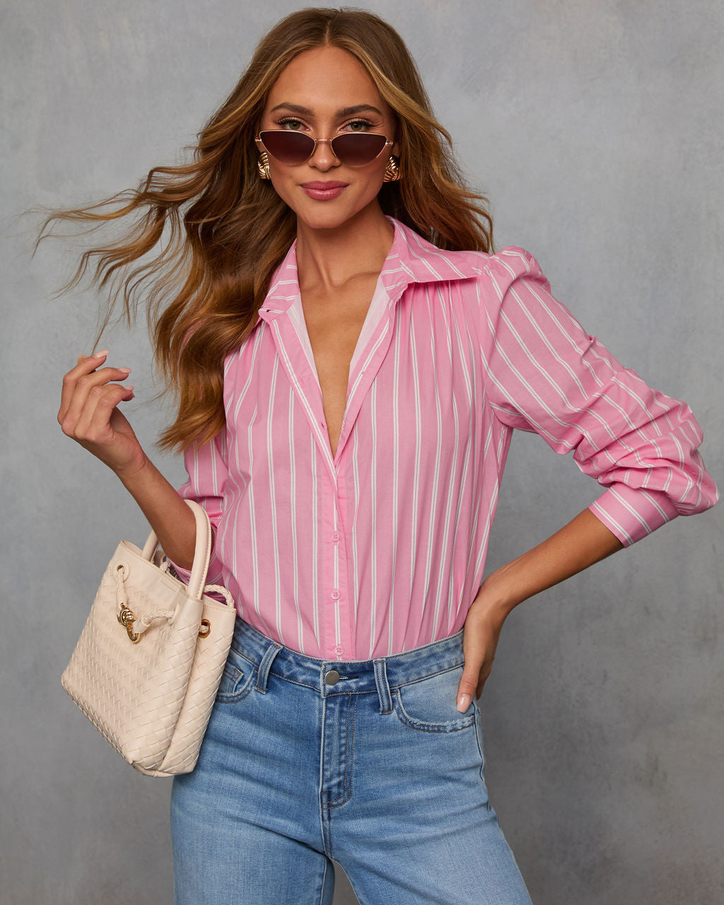 Cellia Striped Button Down Top-Vogue Logic