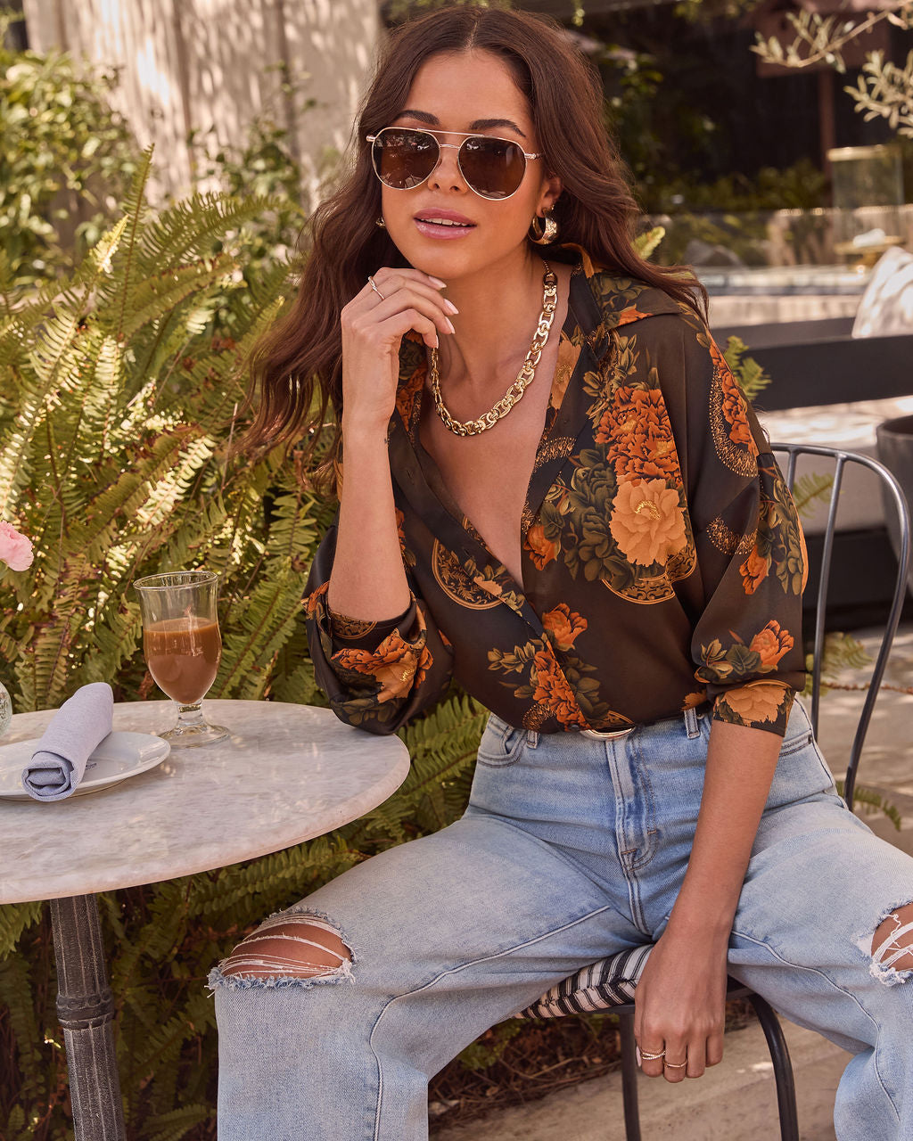 Fallowed Field Print Button Up Top-Vogue Logic