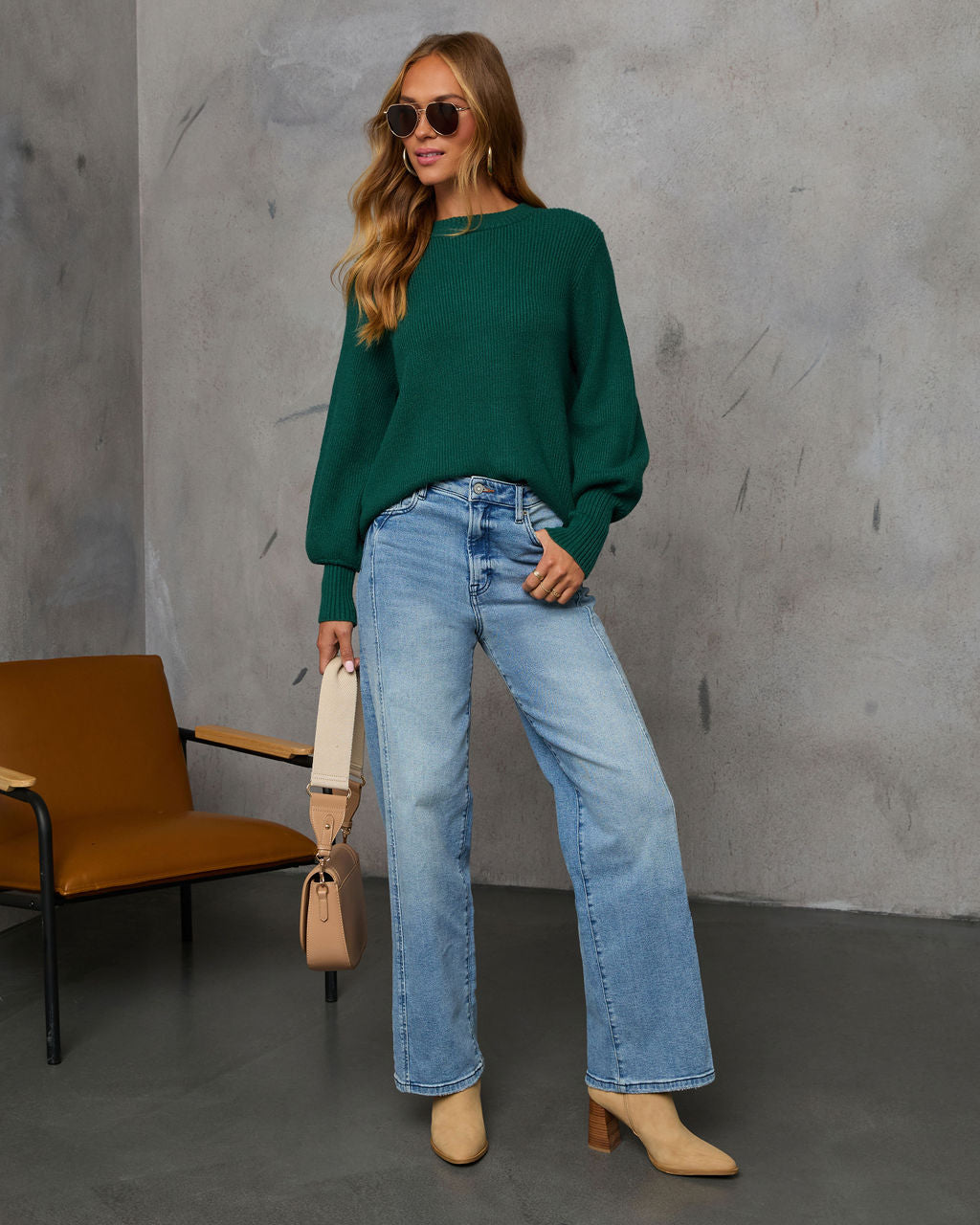 Baby It's You Knit Balloon Sleeve Pullover Sweater-Vogue Logic