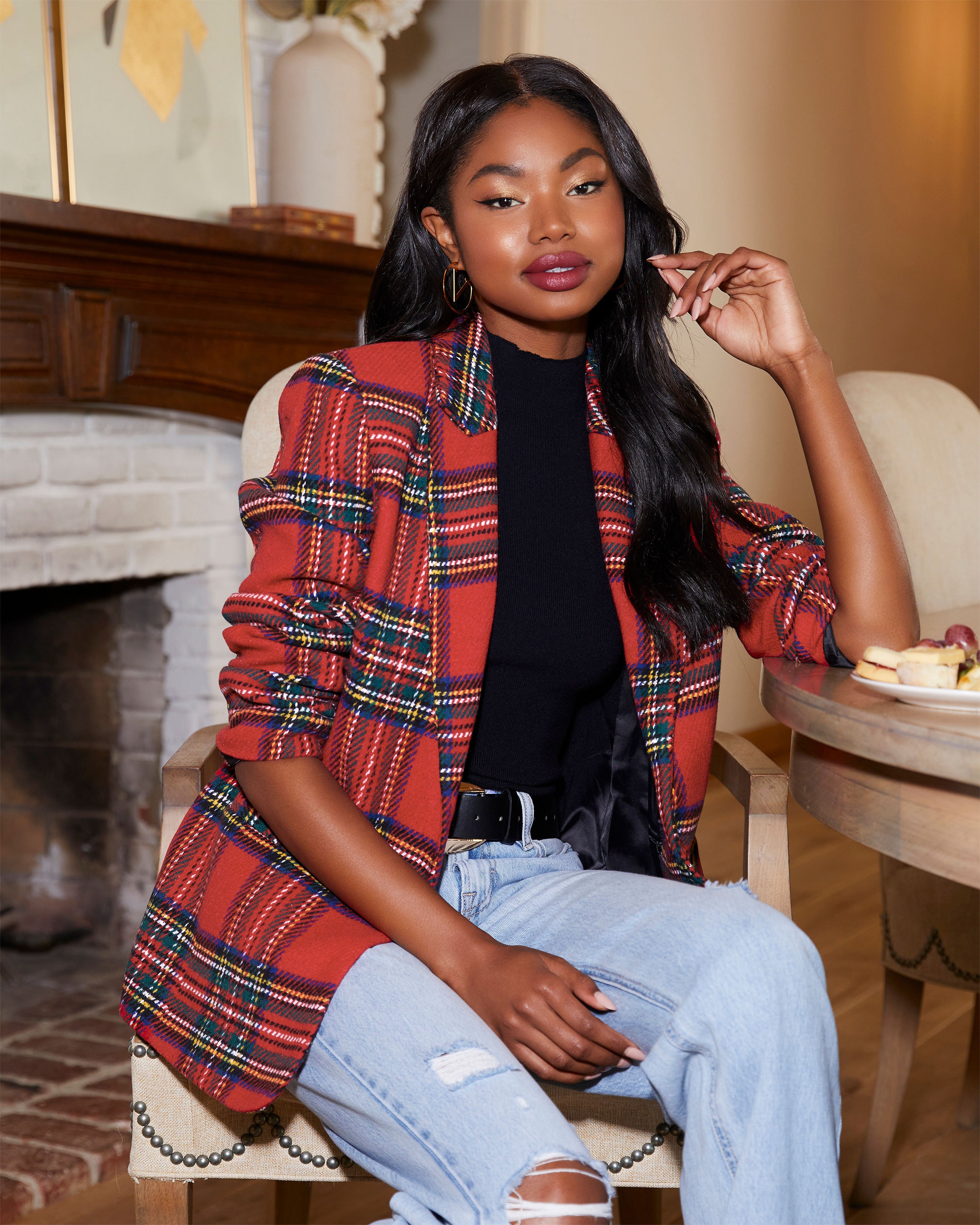 Eve Pocketed Plaid Blazer-Vogue Logic