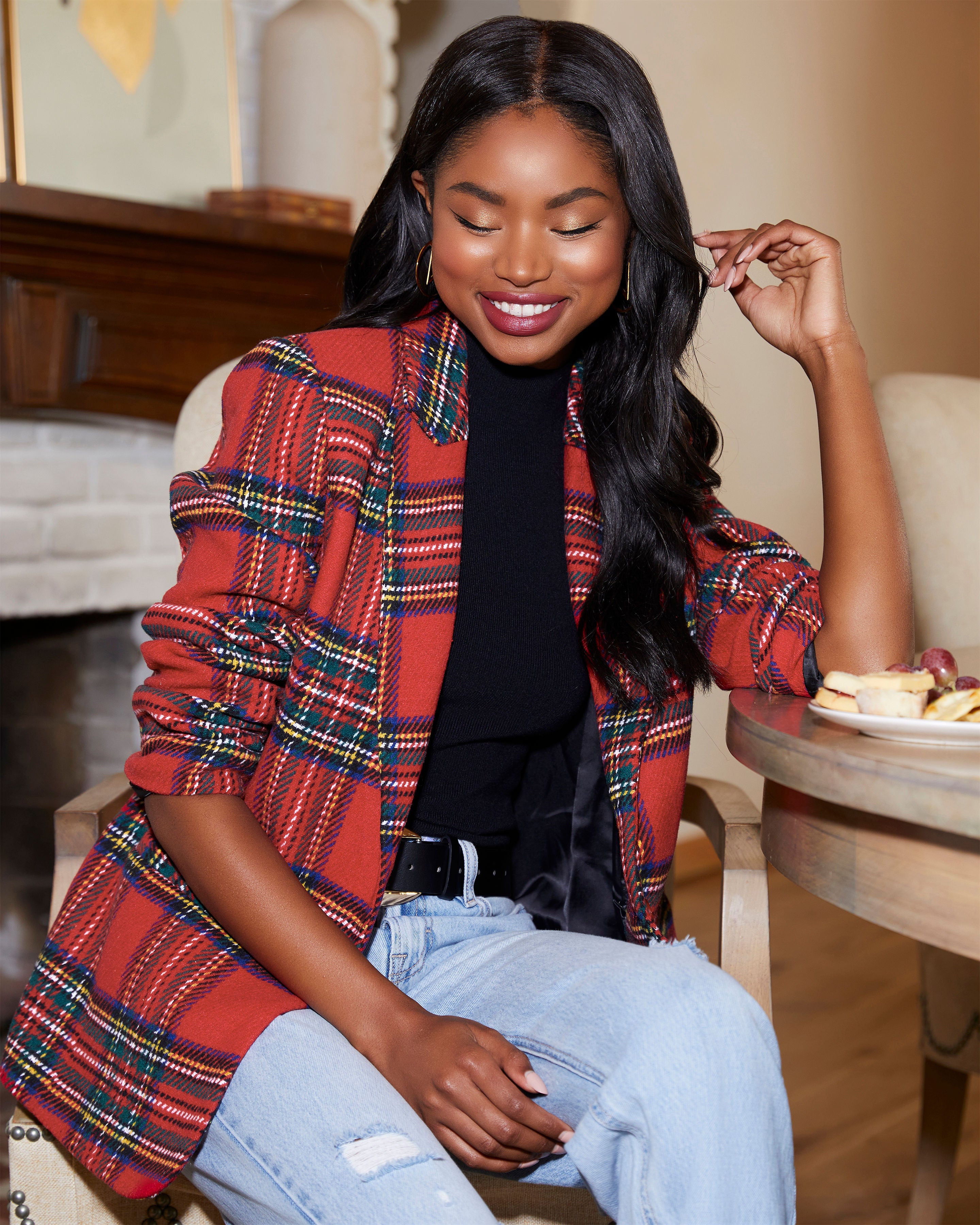 Eve Pocketed Plaid Blazer-Vogue Logic