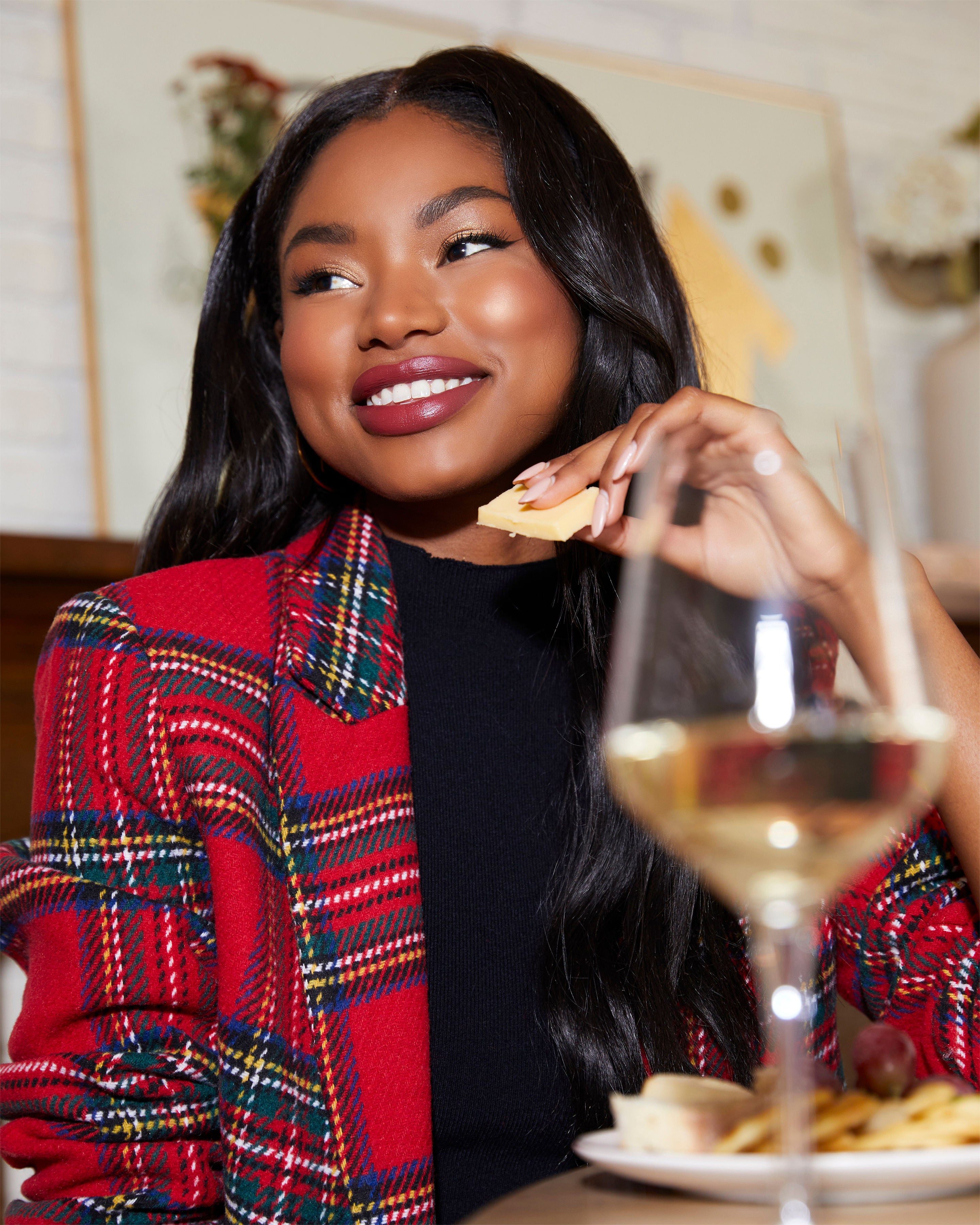 Eve Pocketed Plaid Blazer-Vogue Logic