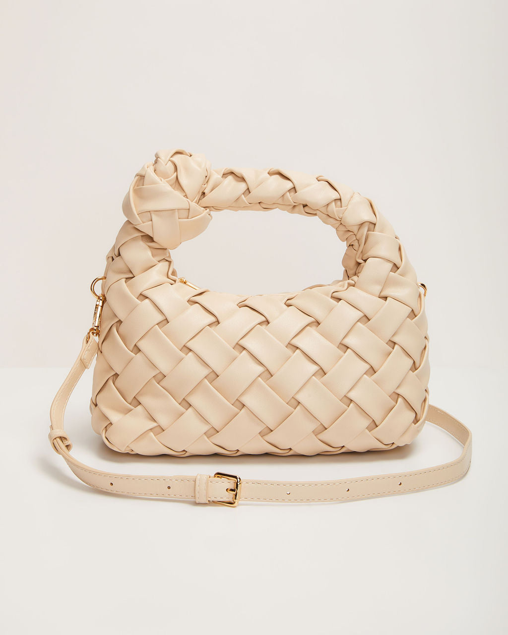 Ana Faux Leather Woven Knotted Top Handle Bag-Vogue Logic