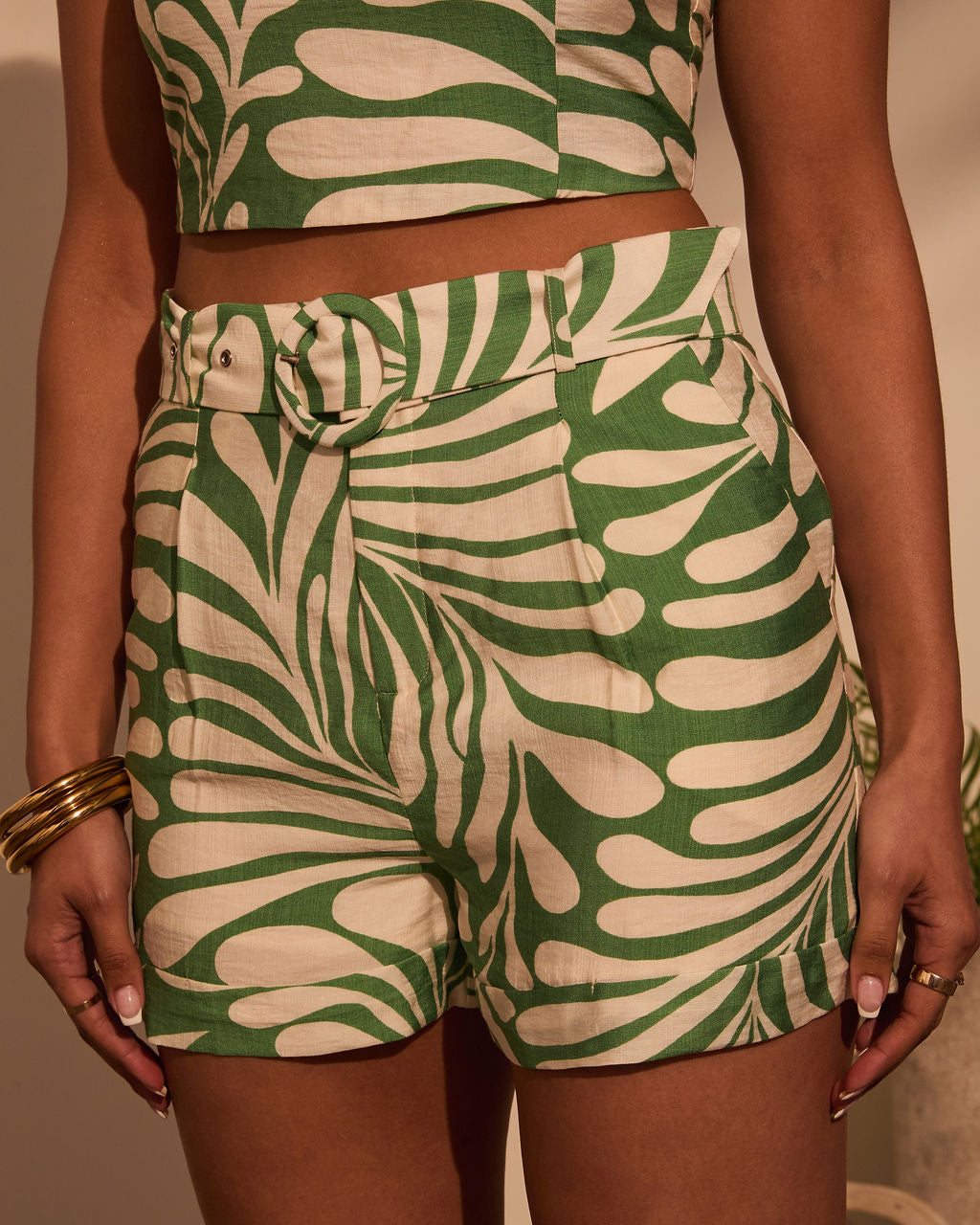 Cool Girl Belted Tropical Shorts-Vogue Logic