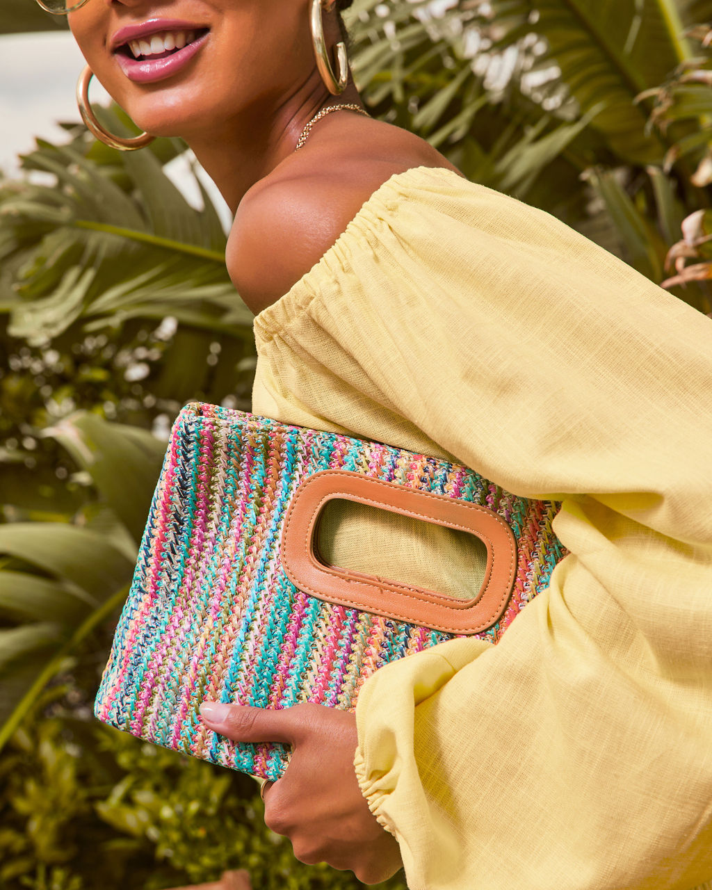 Shelia Multicolor Striped Straw Clutch-Vogue Logic