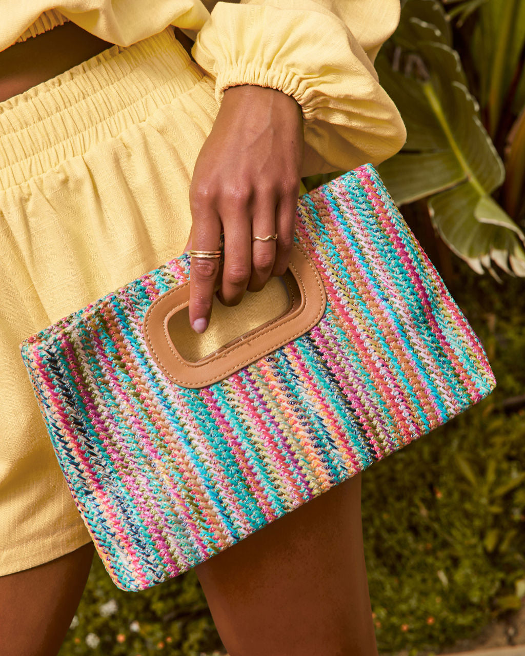 Shelia Multicolor Striped Straw Clutch-Vogue Logic