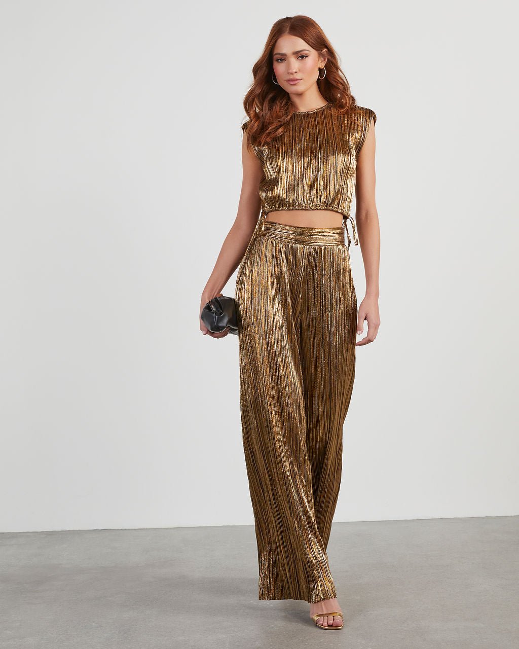 Sinclair Metallic Plisse Trouser Pants-Vogue Logic