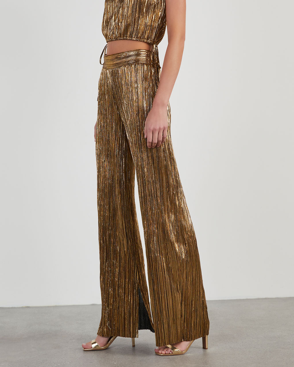 Sinclair Metallic Plisse Trouser Pants-Vogue Logic