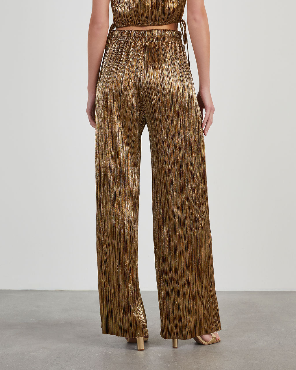 Sinclair Metallic Plisse Trouser Pants-Vogue Logic