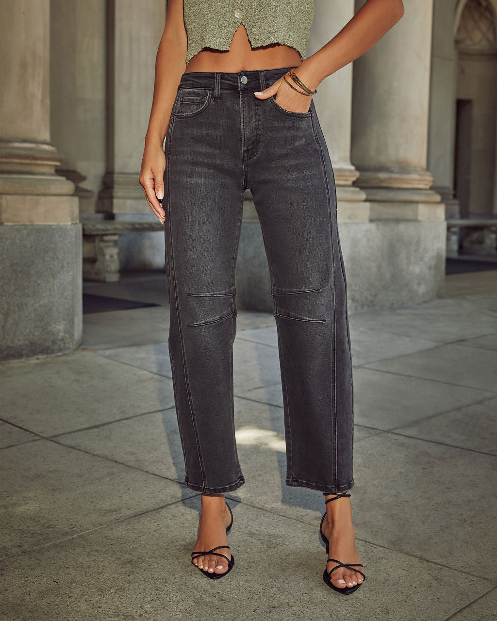 Wild Honey Stretch High Rise Barrel Jeans-Vogue Logic