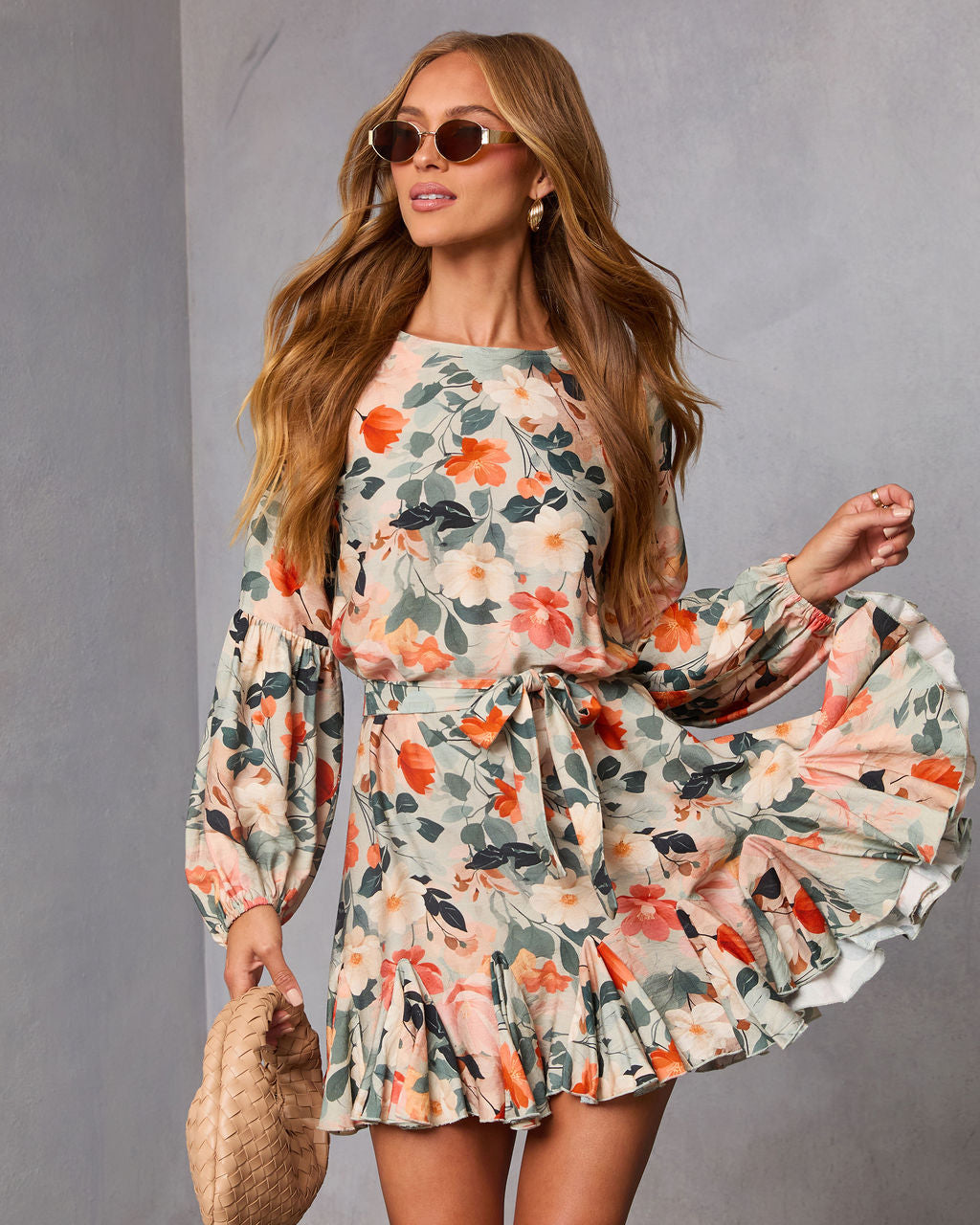 Auburn Waist Tie Mini Dress-Vogue Logic