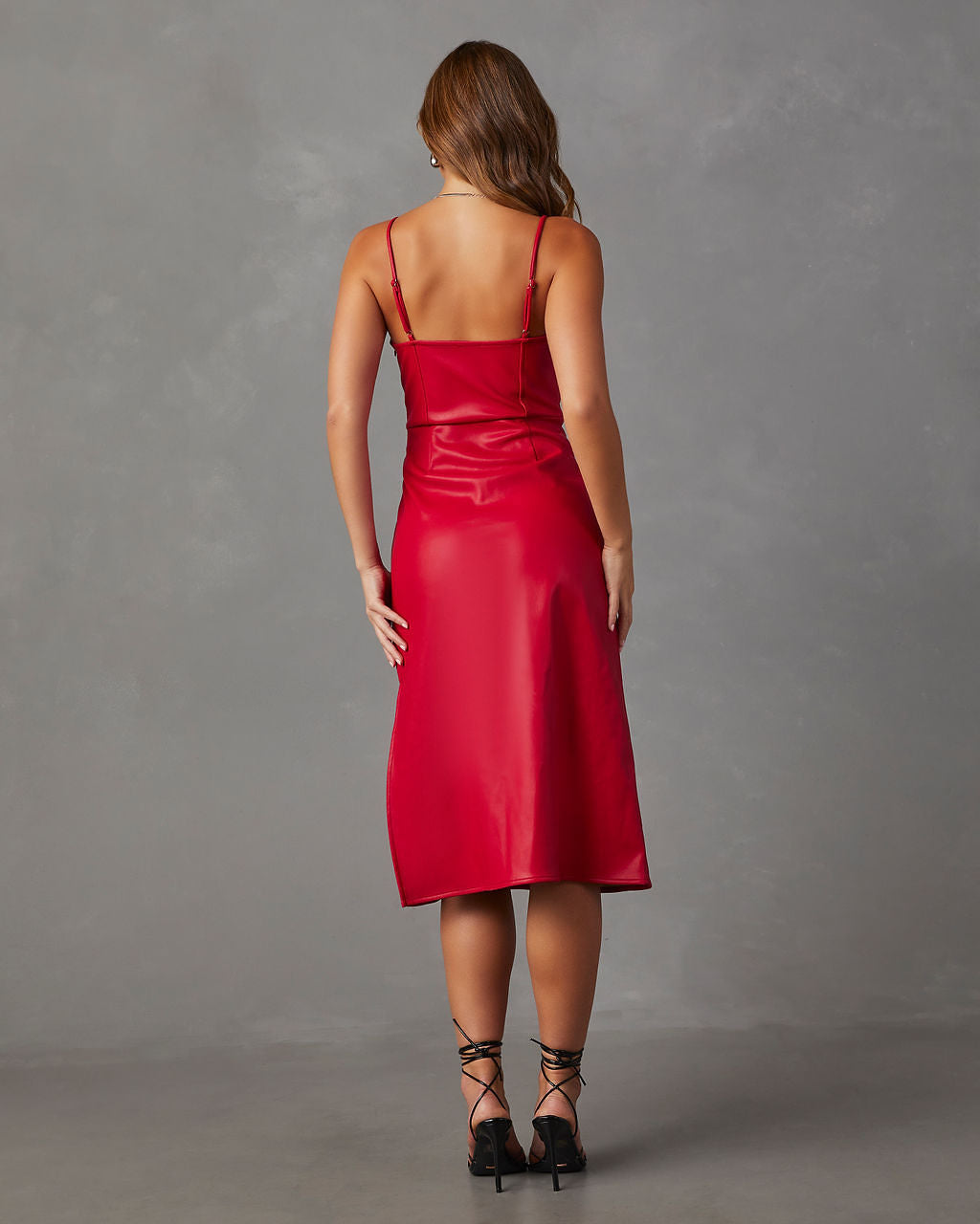 Lovette Faux Leather Midi Dress-Vogue Logic