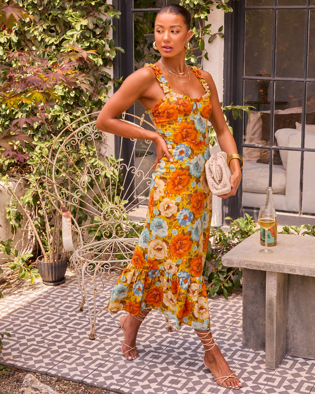 My Fair Lady Floral Ruffle Maxi Dress-Vogue Logic