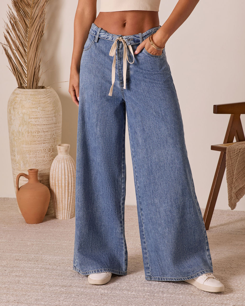 Solonge Rigid Drawstring Jeans-Vogue Logic