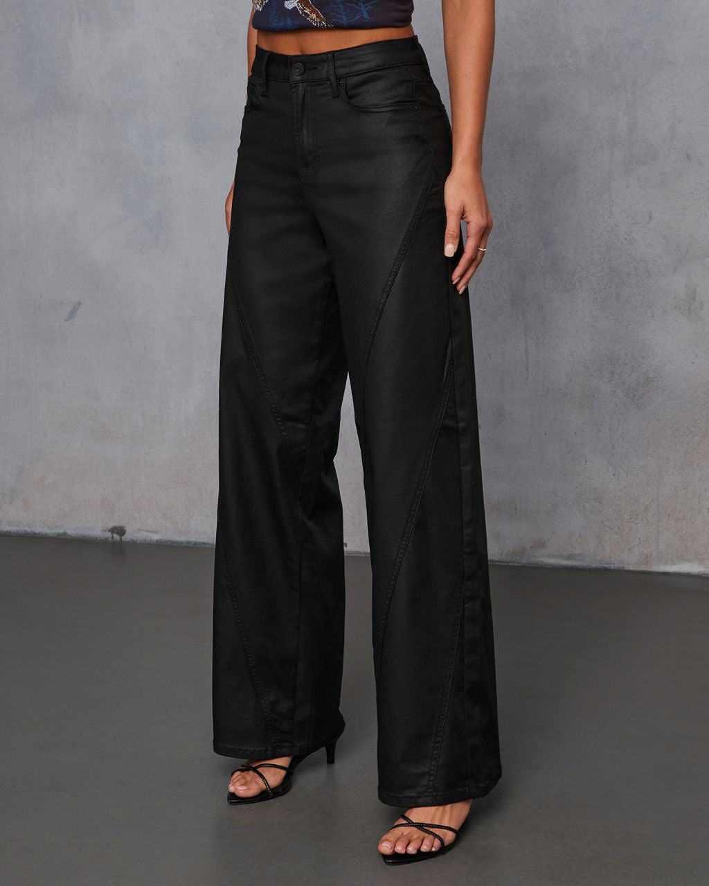 Rio Super Stretch Wide Leg Coated Denim Jeans-Vogue Logic