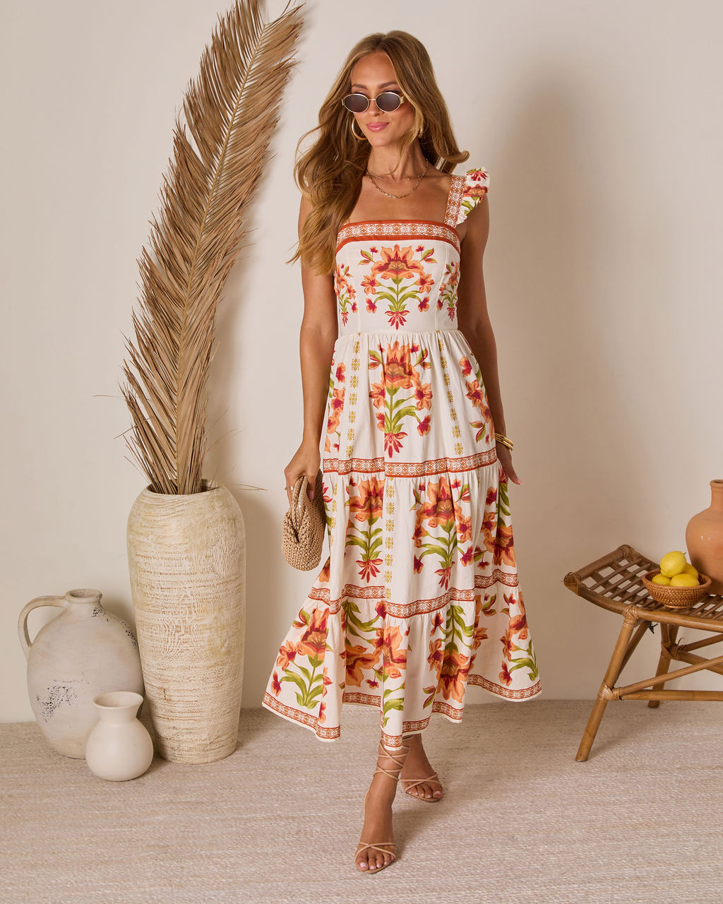 Tropical Reverie Tiered Floral Maxi Dress-Vogue Logic