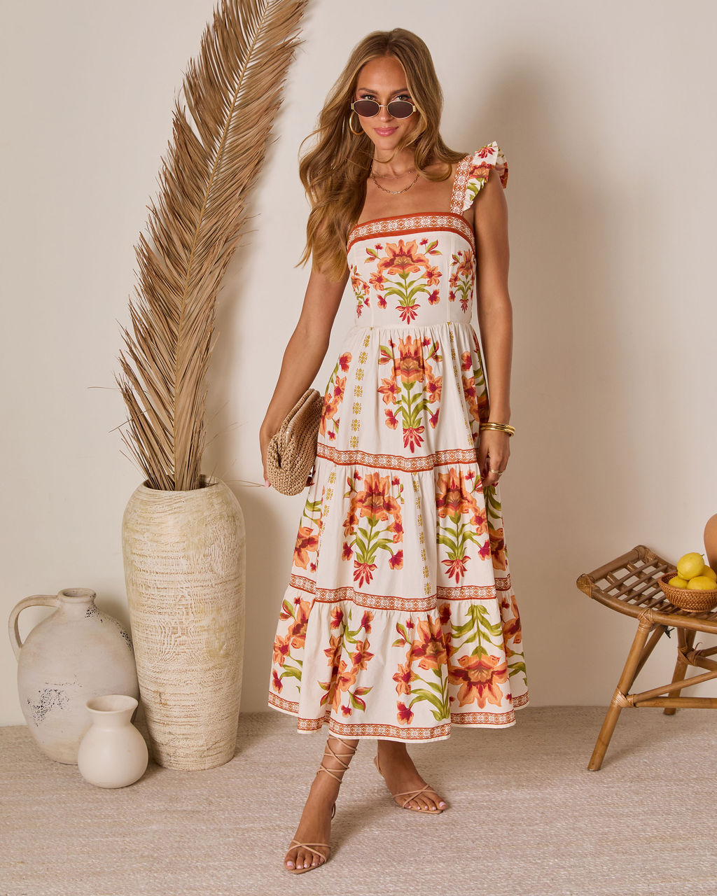 Tropical Reverie Tiered Floral Maxi Dress-Vogue Logic