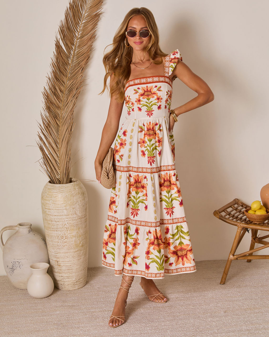 Tropical Reverie Tiered Floral Maxi Dress-Vogue Logic