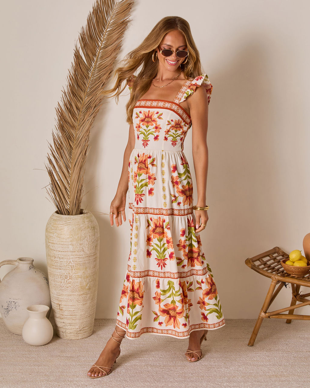 Tropical Reverie Tiered Floral Maxi Dress-Vogue Logic