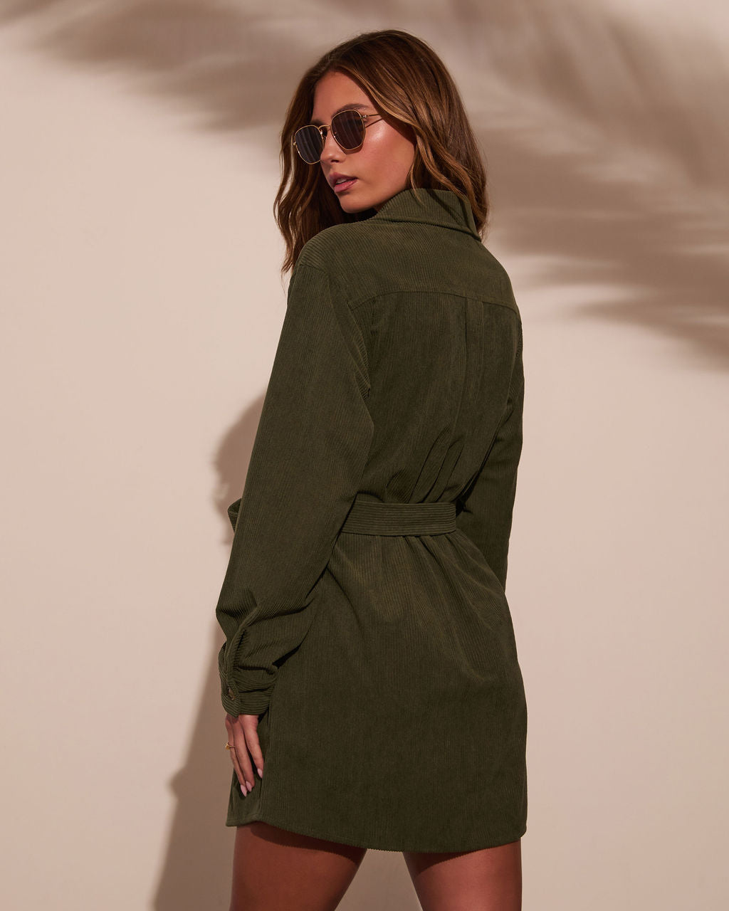 Sherna Corduroy Front Tie Mini Dress-Vogue Logic