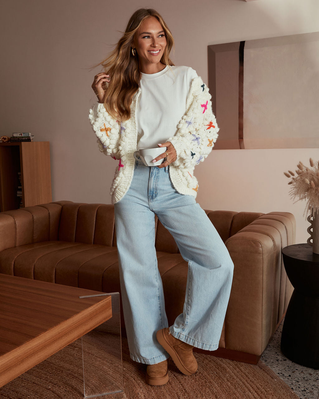 Cozy Moments Embroidered Pom Pom Cardigan-Vogue Logic