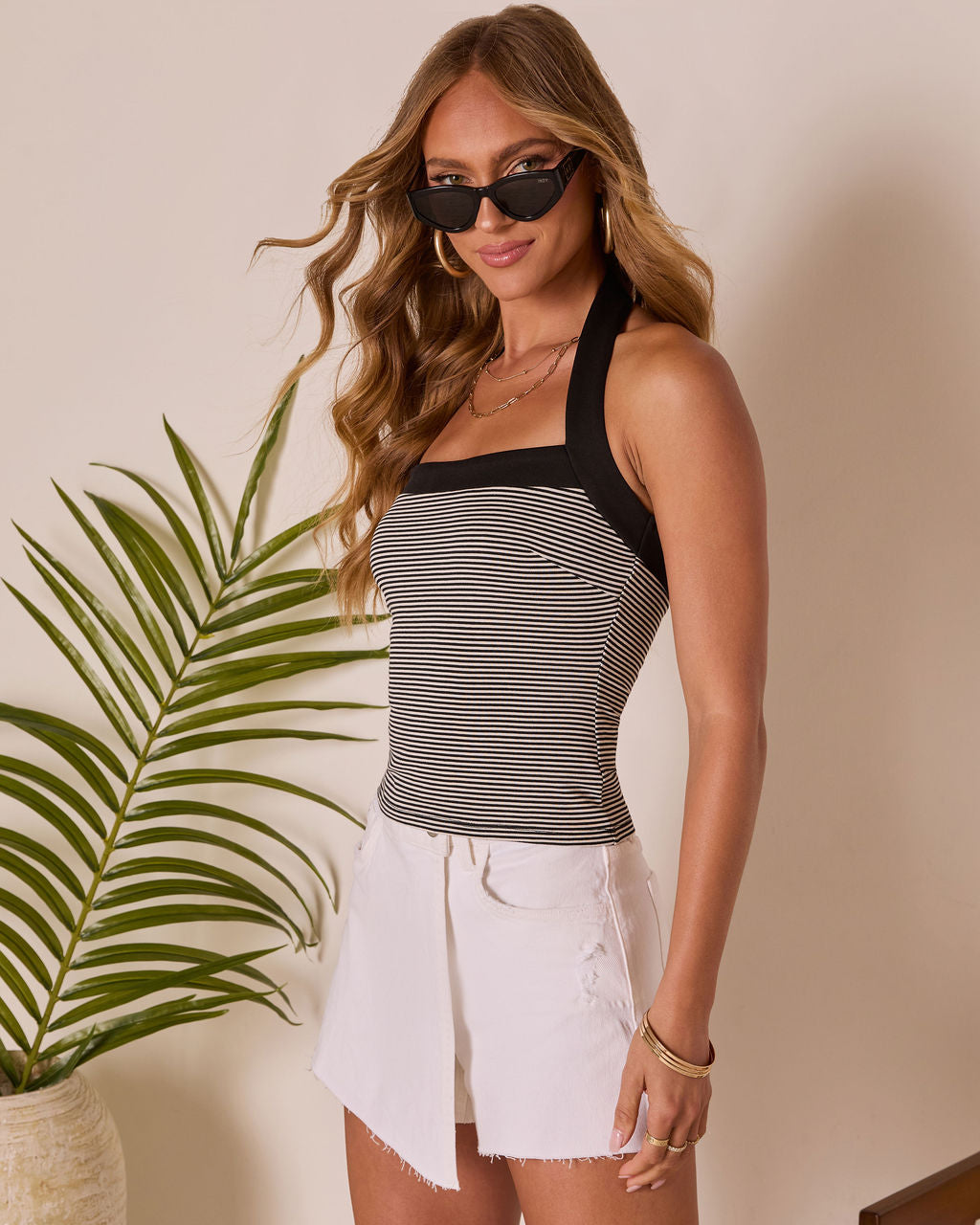 Jaxie Striped Halter Neck Tank-Vogue Logic