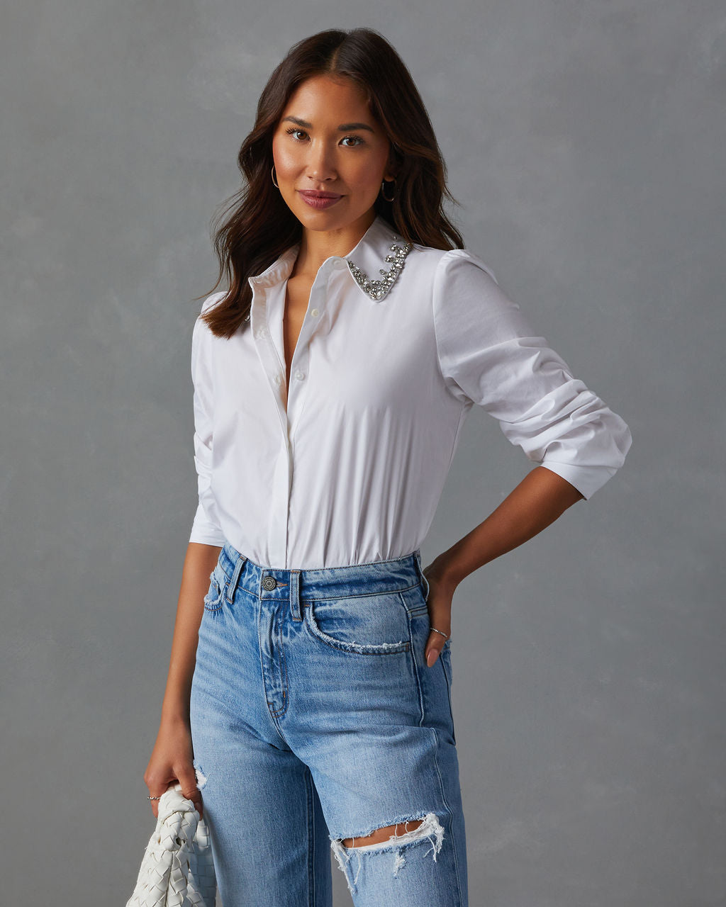 Naya Embellished Collared Button Down-Vogue Logic