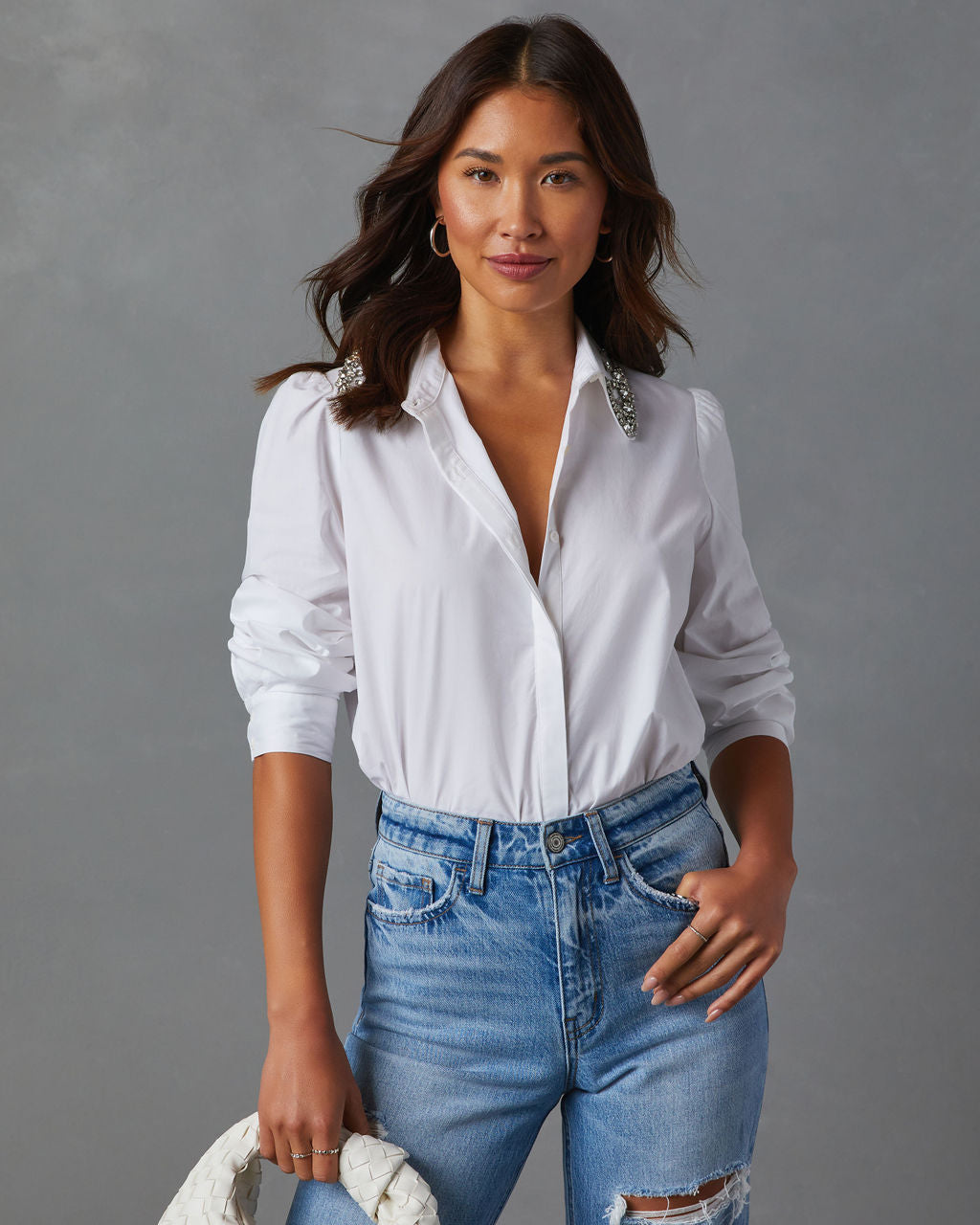 Naya Embellished Collared Button Down-Vogue Logic