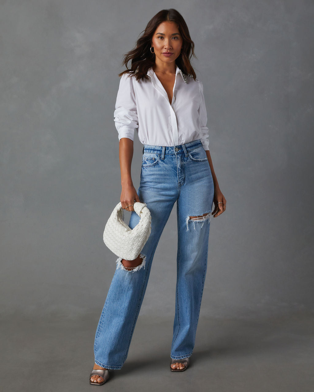 Naya Embellished Collared Button Down-Vogue Logic