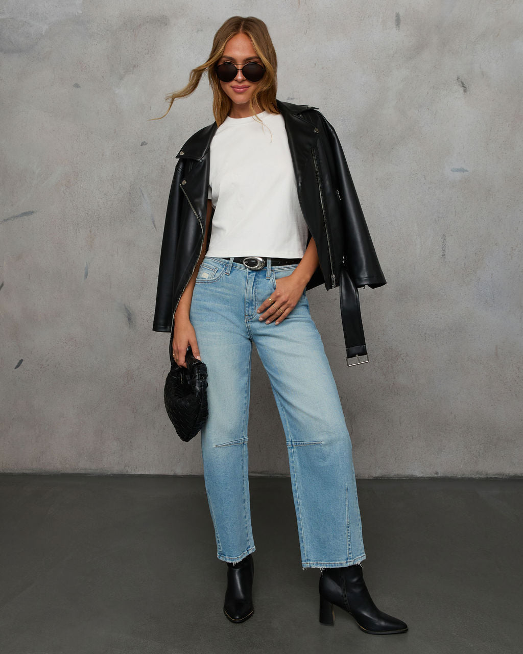 Evangelina Stretch Distressed Barrel Jeans-Vogue Logic