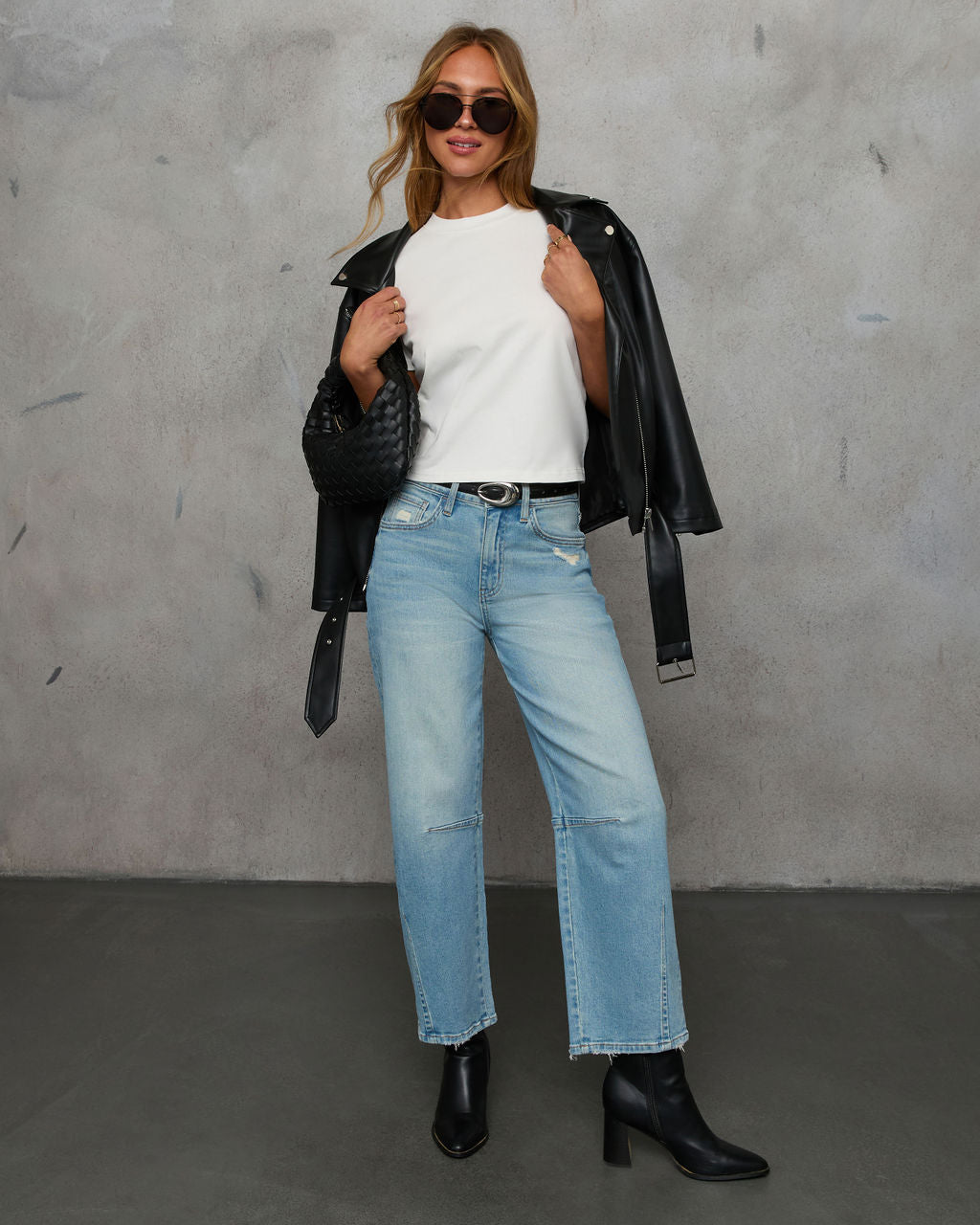 Evangelina Stretch Distressed Barrel Jeans-Vogue Logic