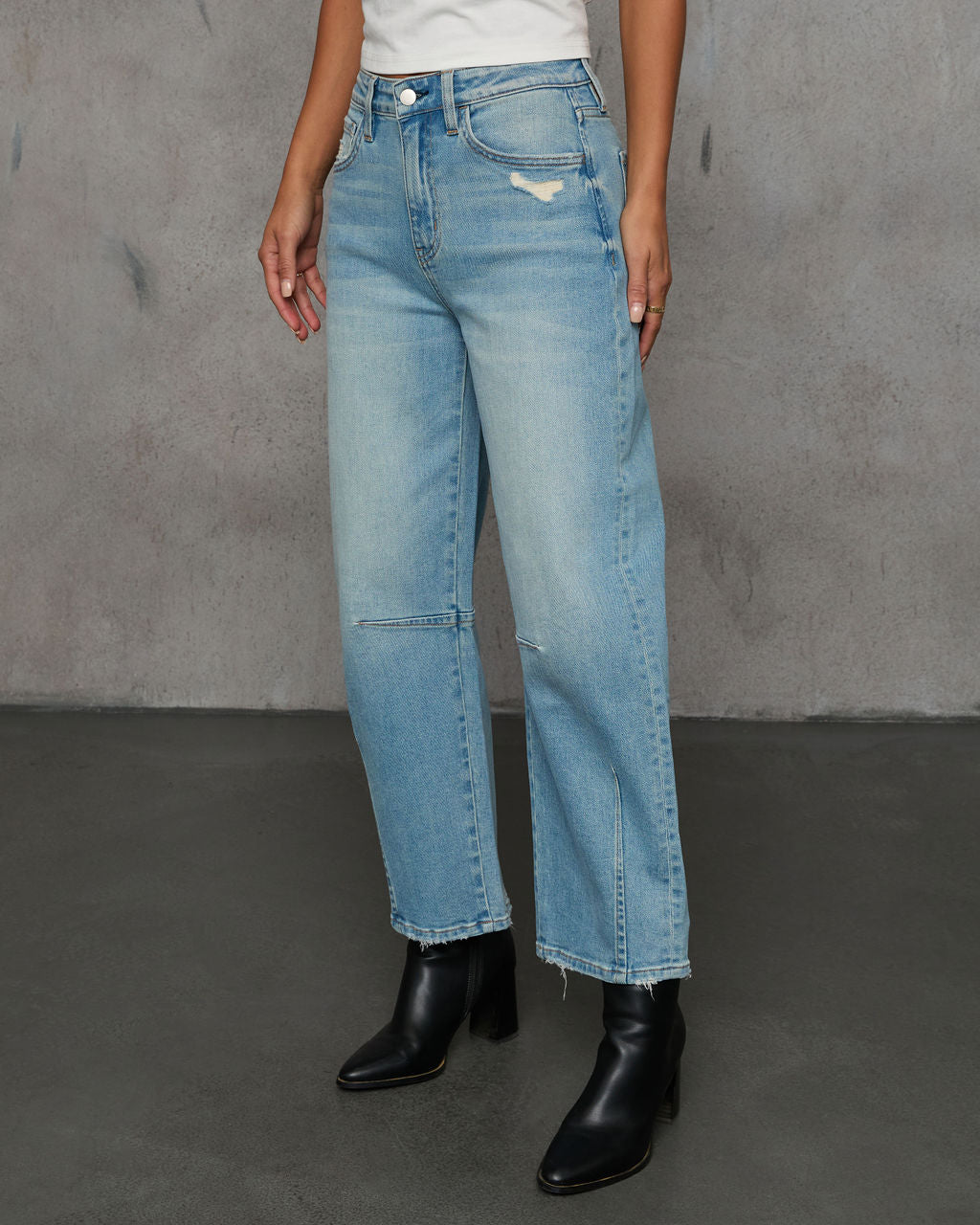 Evangelina Stretch Distressed Barrel Jeans-Vogue Logic