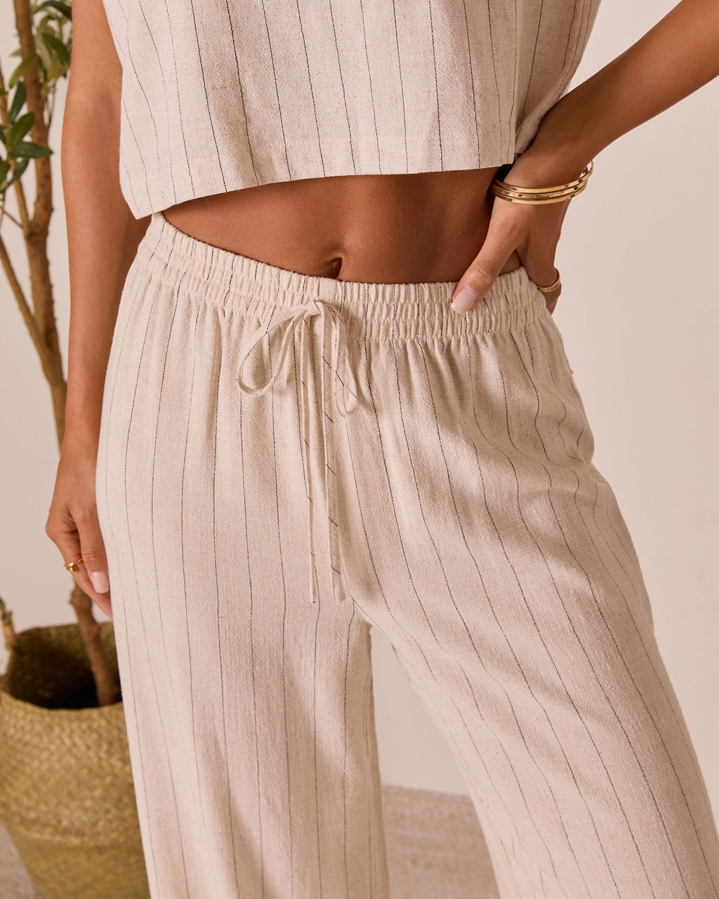 Tippie Linen Pinstripe Pants-Vogue Logic