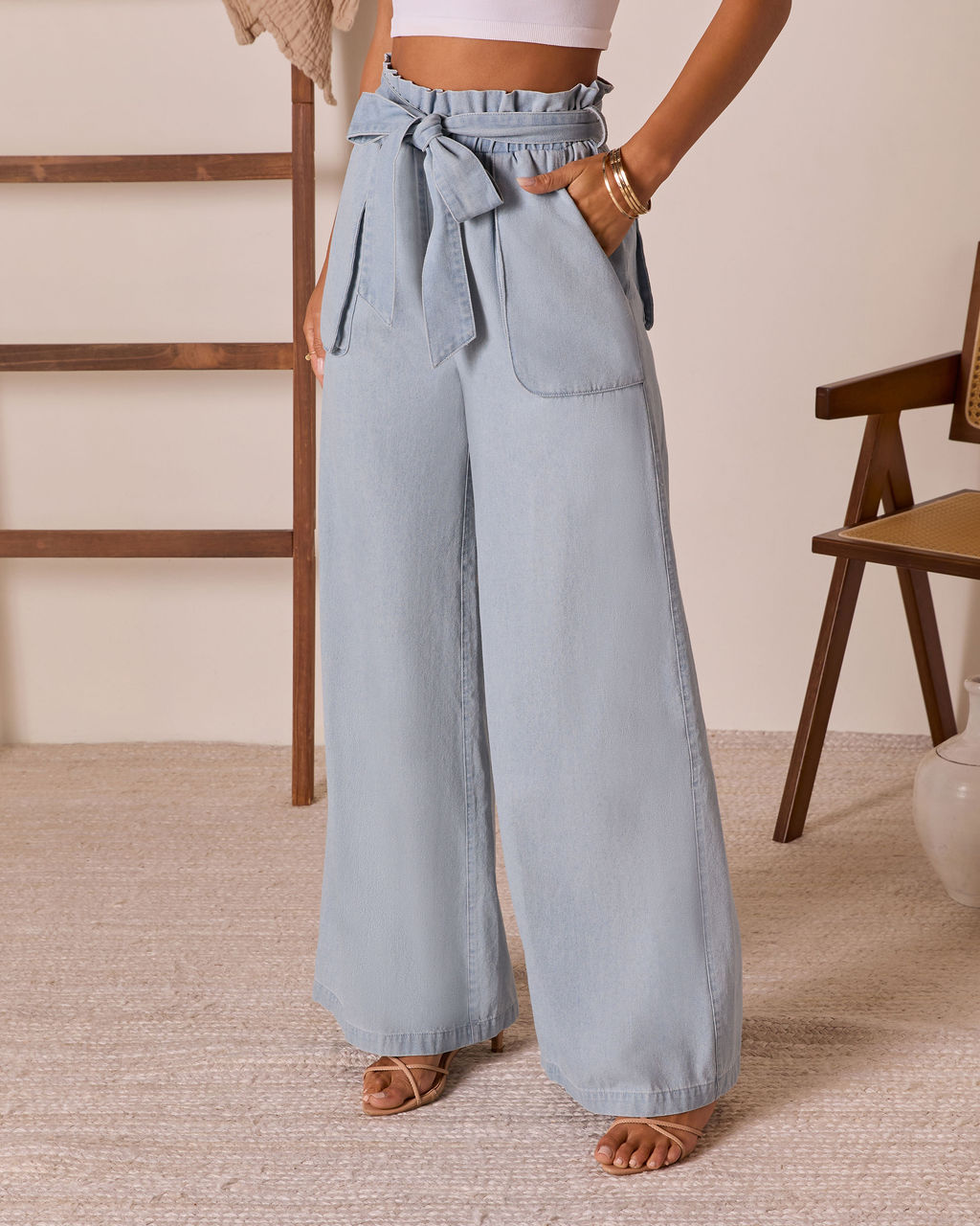 Soraye Waist Tie Jeans-Vogue Logic