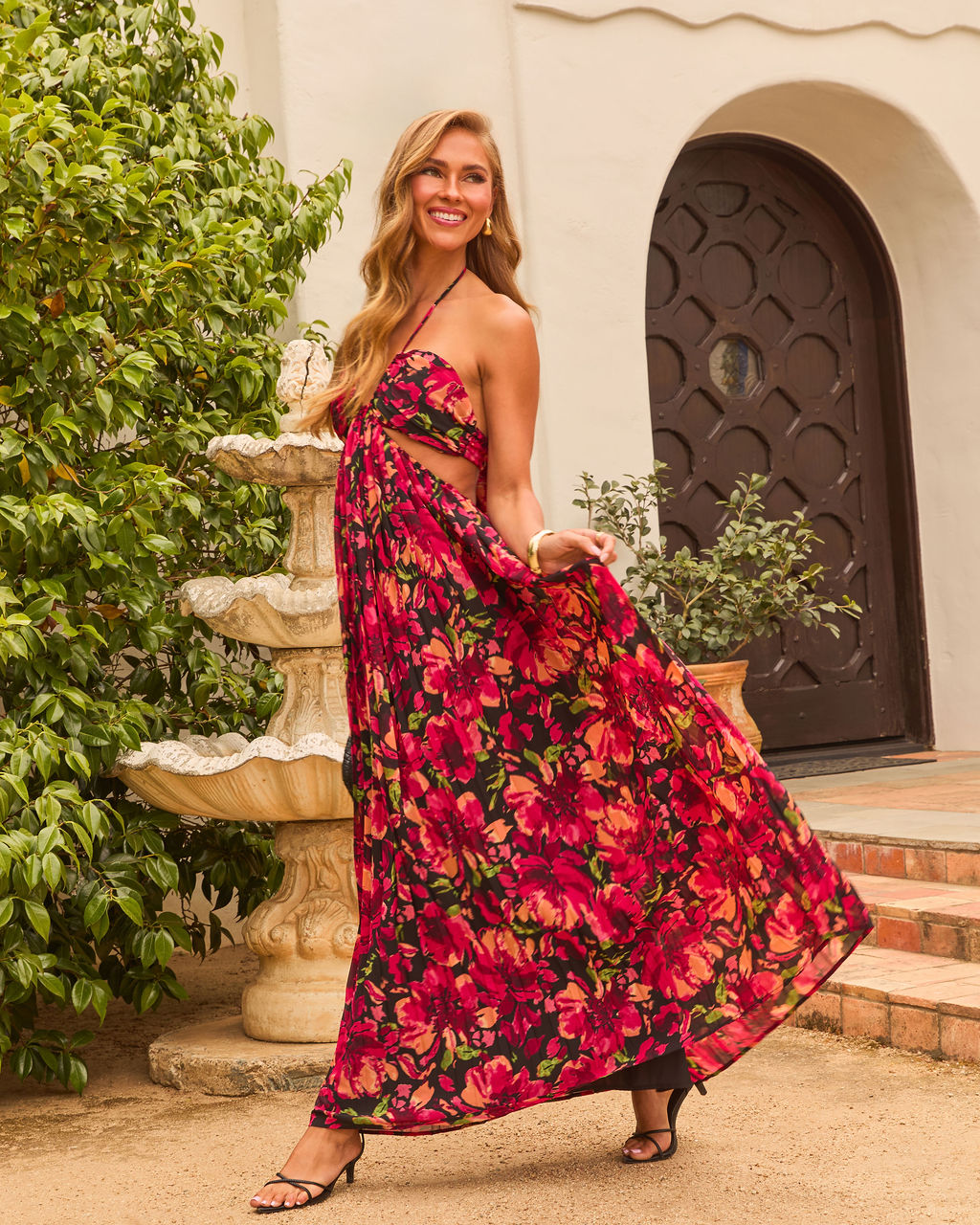 Eline Pleated Cutout Halter Maxi Dress-Vogue Logic