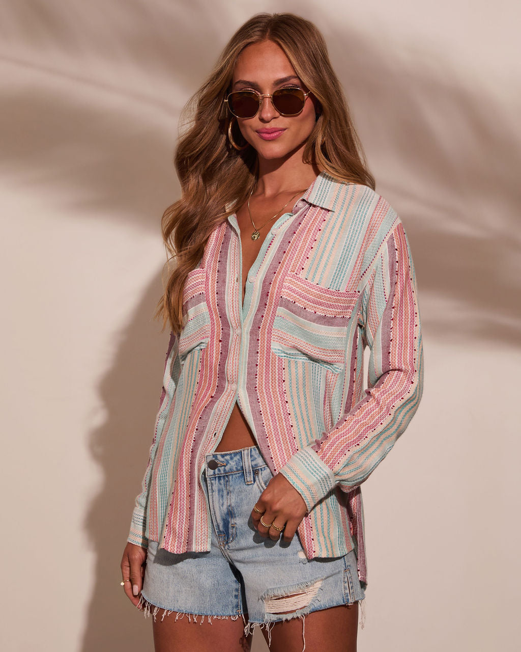 Larson Striped Button Down Top-Vogue Logic