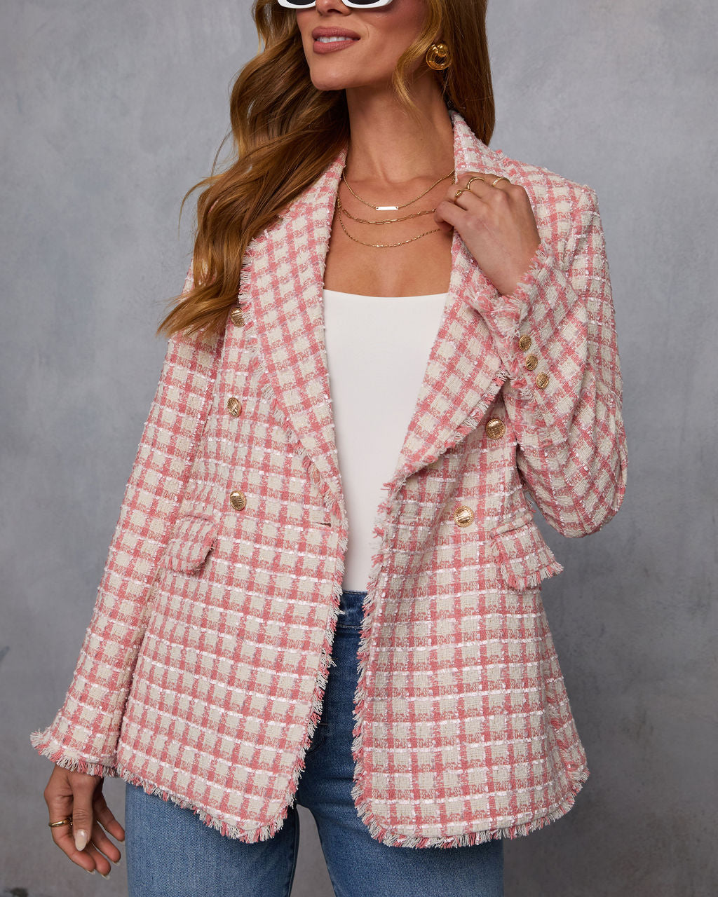 Darling Me Tweed Double Breasted Blazer-Vogue Logic