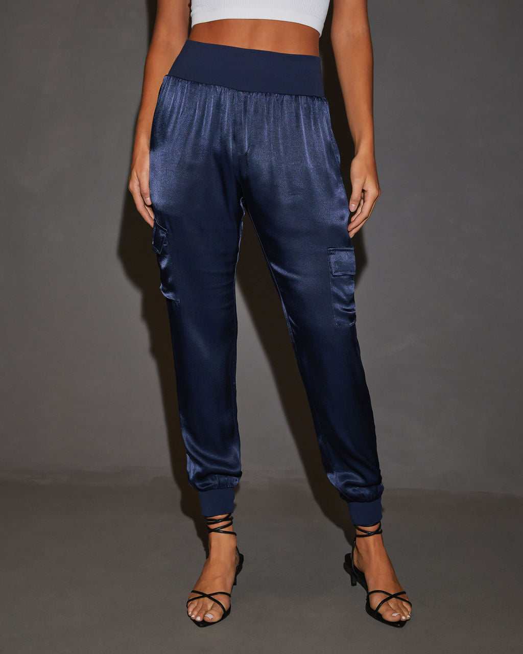 Luxe Look Satin Pocketed Joggers-Vogue Logic