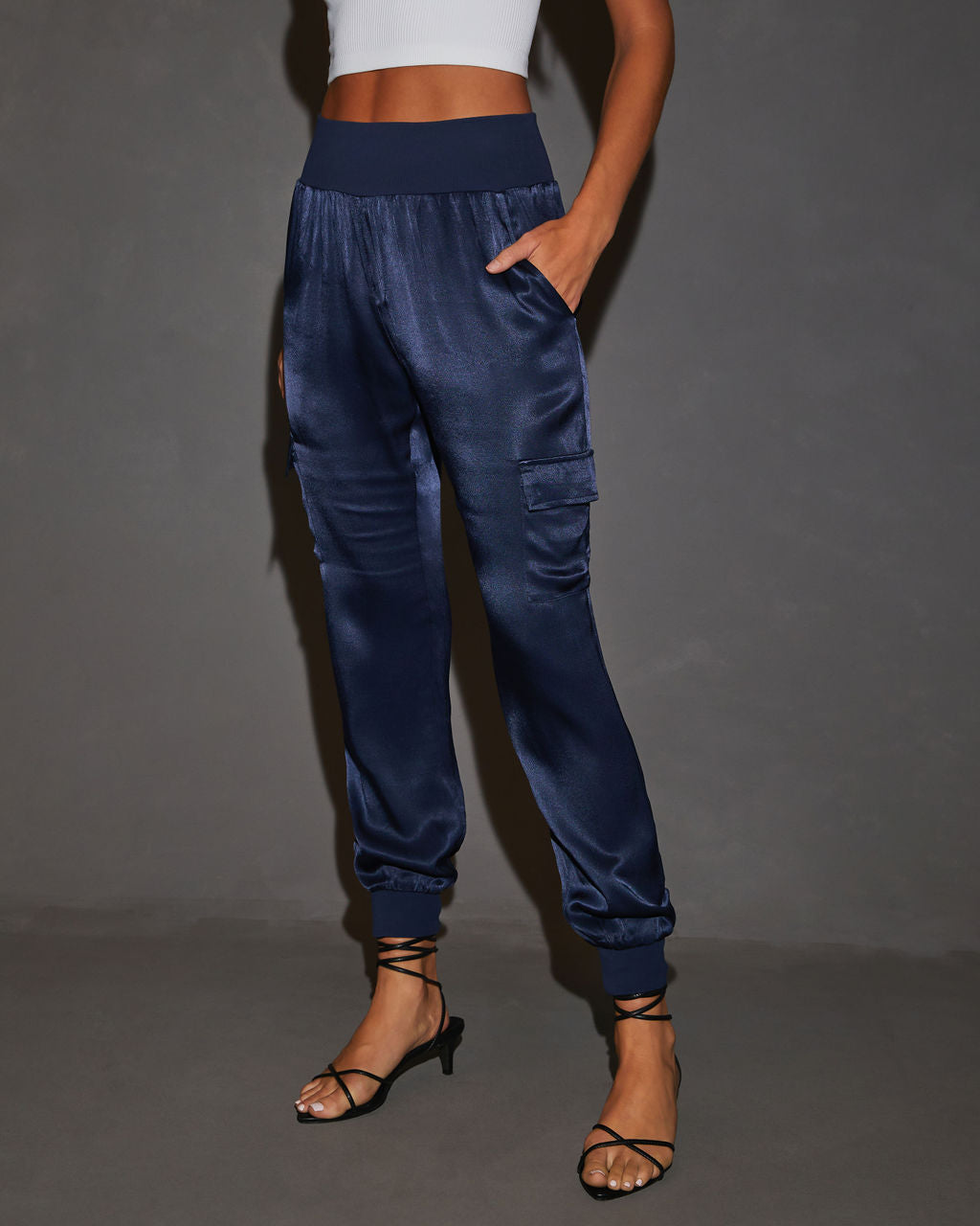 Luxe Look Satin Pocketed Joggers-Vogue Logic