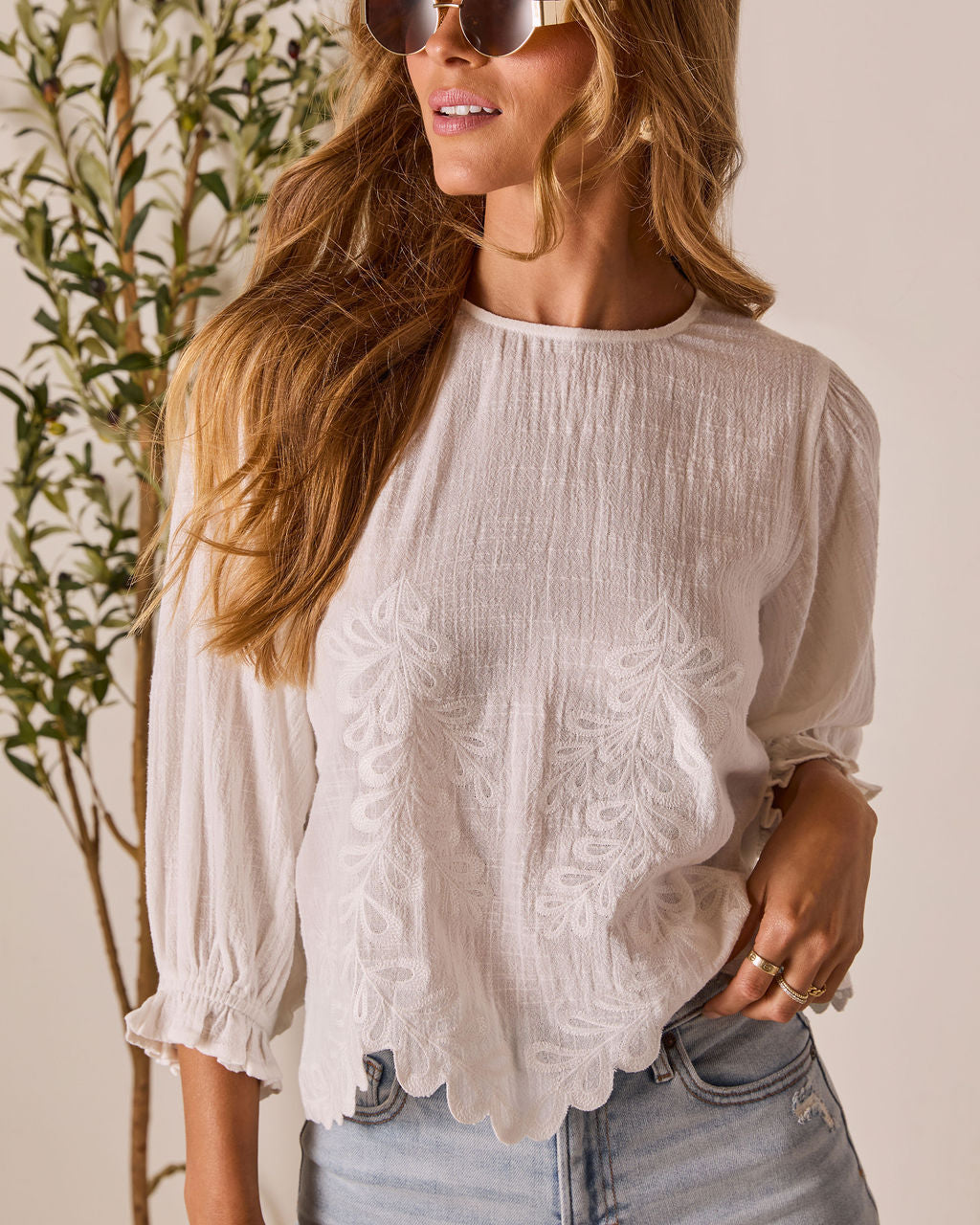 Cauline Embroidered Linen Top-Vogue Logic
