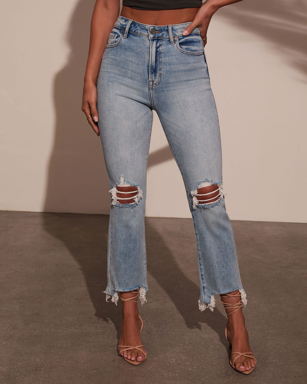 Cosmia Super Stretch High Rise Distressed Denim-Vogue Logic
