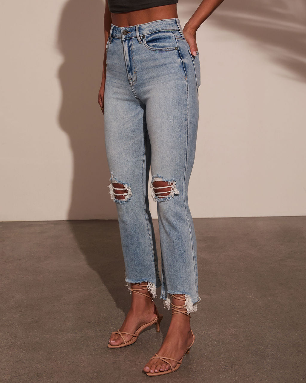 Cosmia Super Stretch High Rise Distressed Denim-Vogue Logic