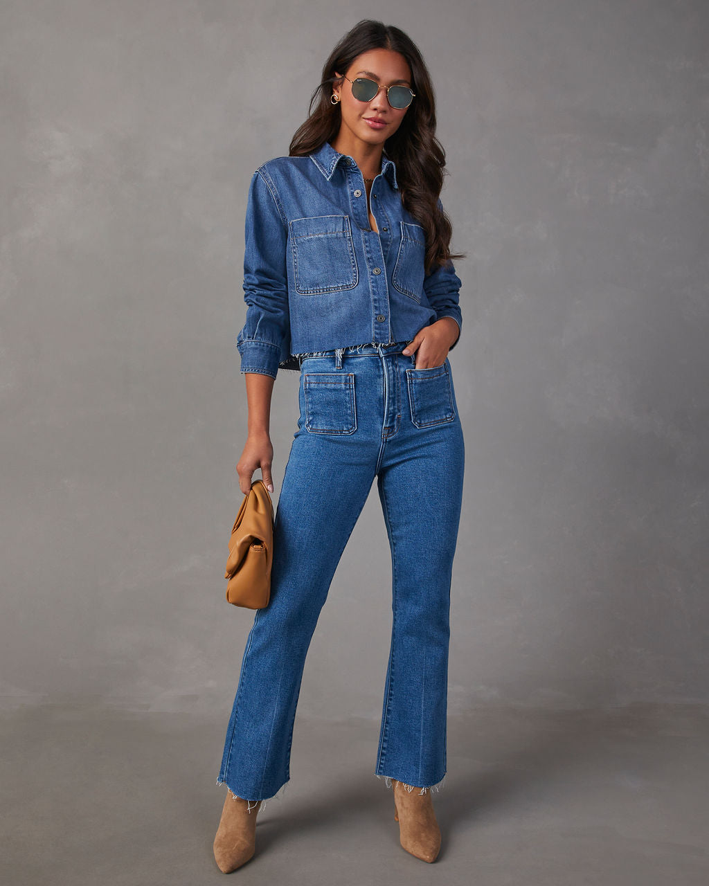 Casual Times Super Stretch Cropped Flare Jeans-Vogue Logic