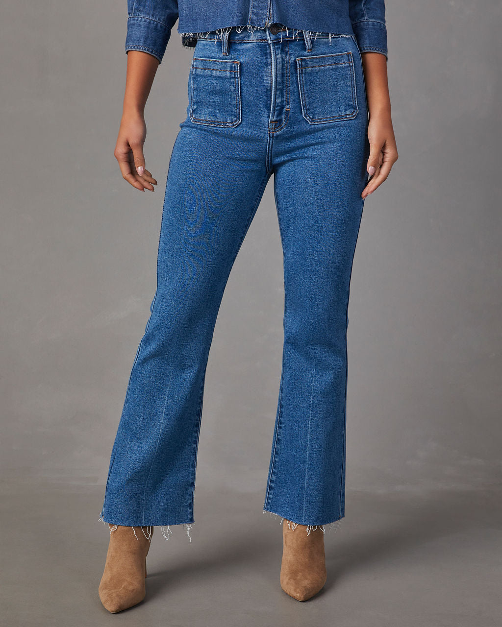 Casual Times Super Stretch Cropped Flare Jeans-Vogue Logic