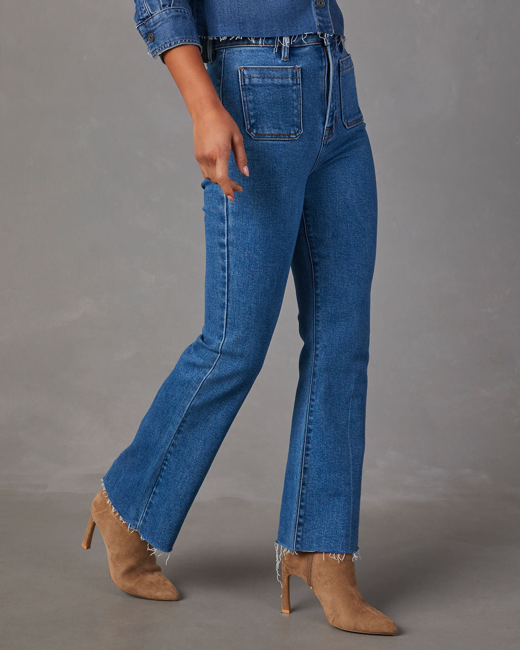 Casual Times Super Stretch Cropped Flare Jeans-Vogue Logic