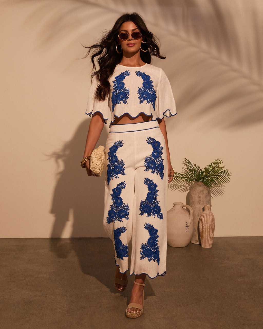 Ocean Drive Embroidered Cropped Linen Top-Vogue Logic