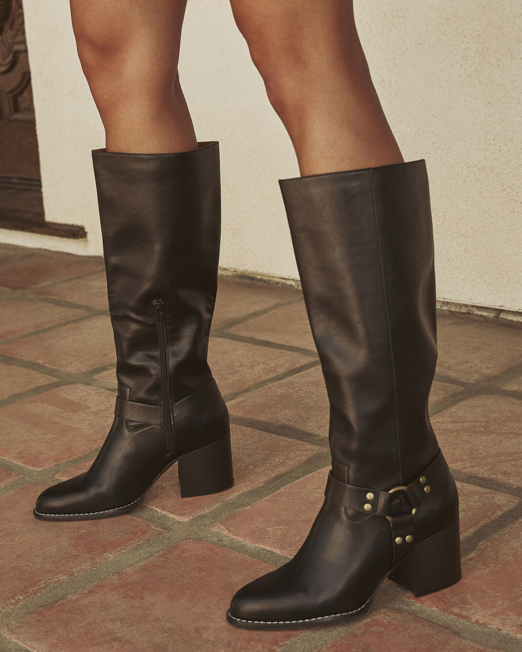 Scenic Route Western Buckle Knee High Boots-Vogue Logic