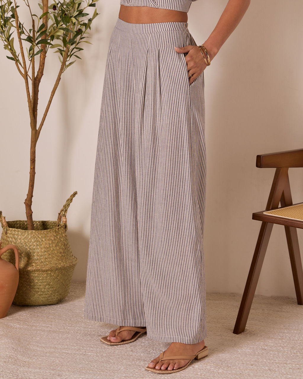 Thea High Rise Striped Pants-Vogue Logic